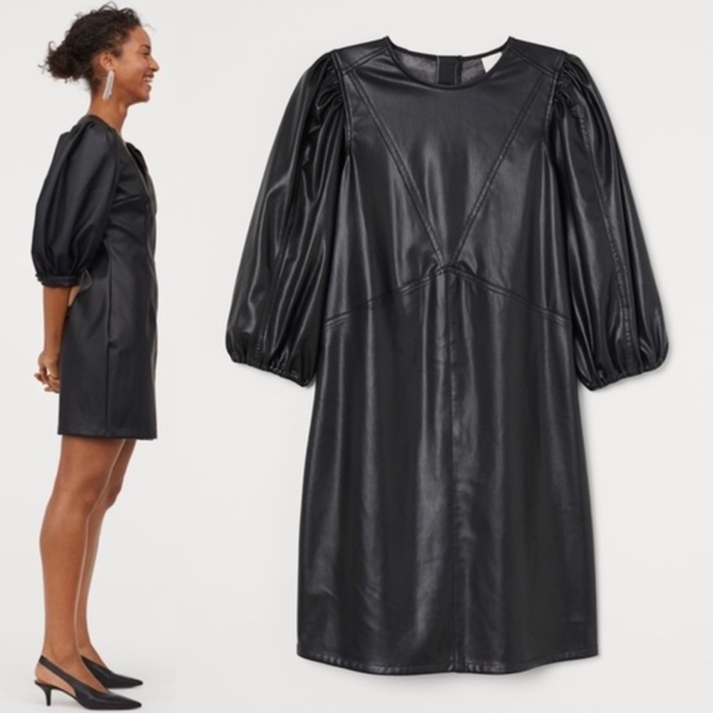 H&M Balloon Sleeve Vegan Leather Dress